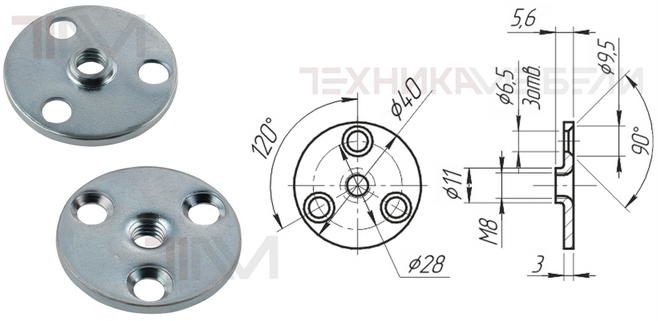 Пластина установочная М8 с широким фланцем Ø 40 мм...
